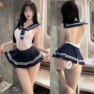Sexy Lingerie Plus Size Uniform Open Crotch Bodysuit School Set Passionate Sailor School Swimsuit F156