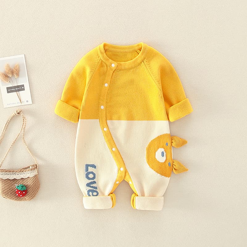 Korean-style Spring and Autumn Baby Climbing Suit Newborn Baby Jumpsuit Cute Long-sleeved Climbing Suit Knitted Sweater for Boys and Girls
