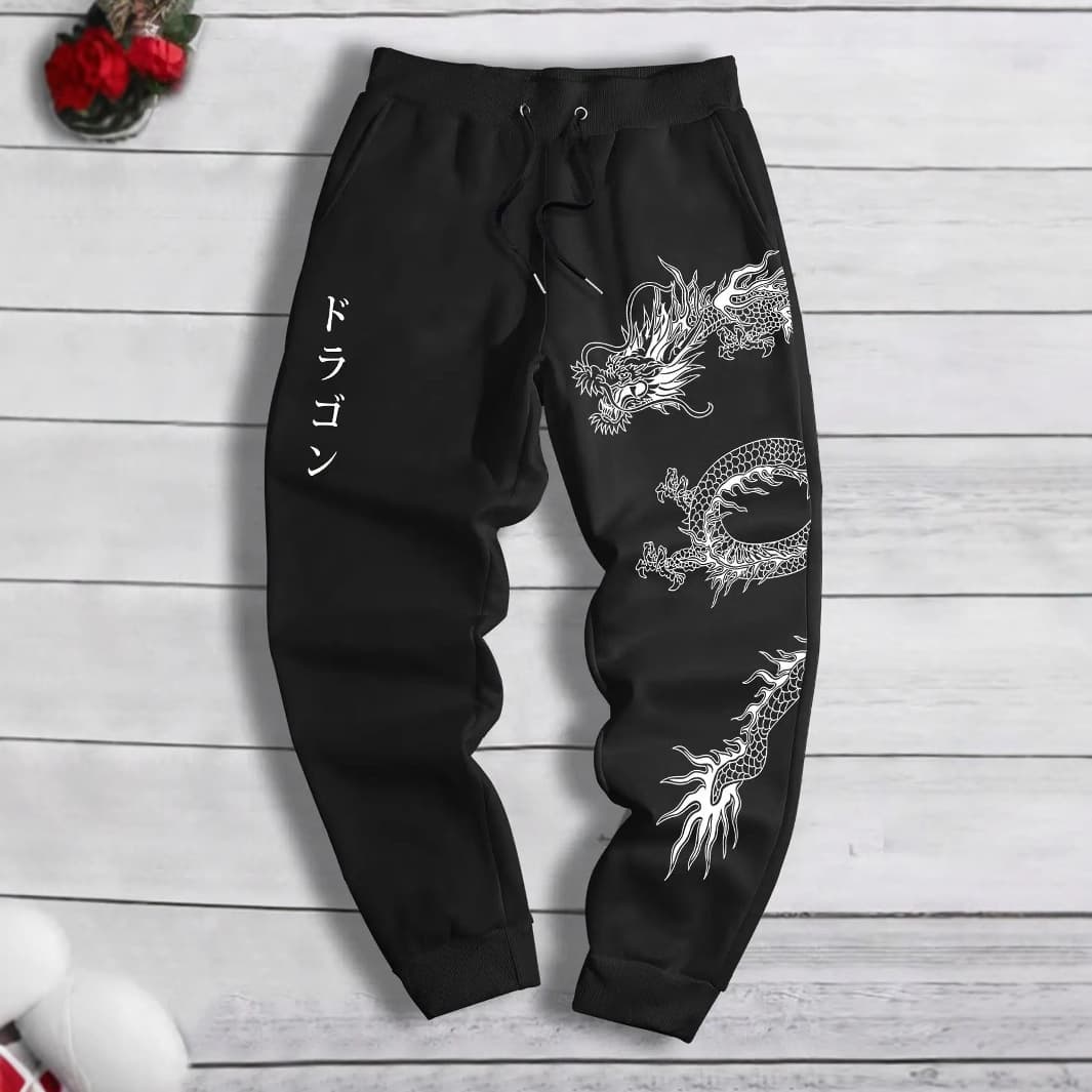 2024 Spring/Autumn New Y2K Dark Gothic Dragon Print Loose Unisex Drawstring Sweatpants