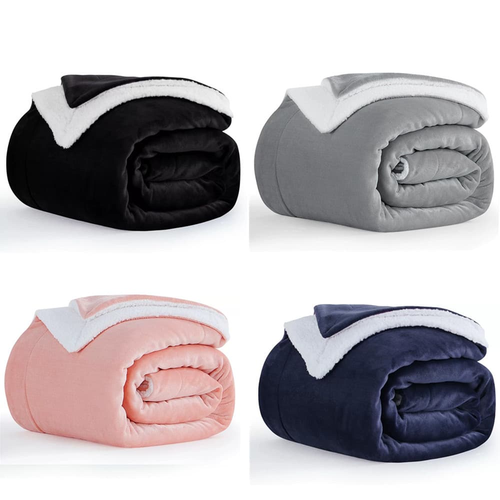 Foreign trade cross-border double-layer sherpa blanket plain flannel blanket Sherpa blanket winter solid color thick velvet blanket
