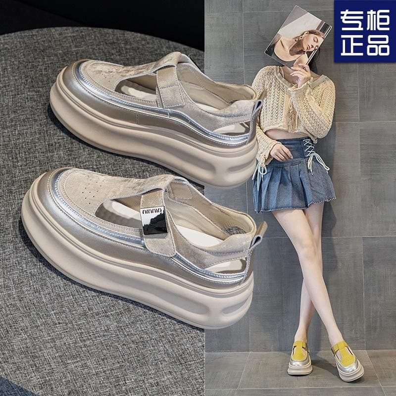 Women's 2025 New Summer Style Sports Dad Sandals, Hollow-out White Shoes, Thick Sole, Breathable Casual Closed-toe Clogs