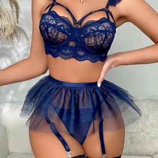 European and American Sexy Lingerie Set for Women, Three-Piece Garter Belt Set with Embroidered Mesh, Sexy Lingerie for AliExpress