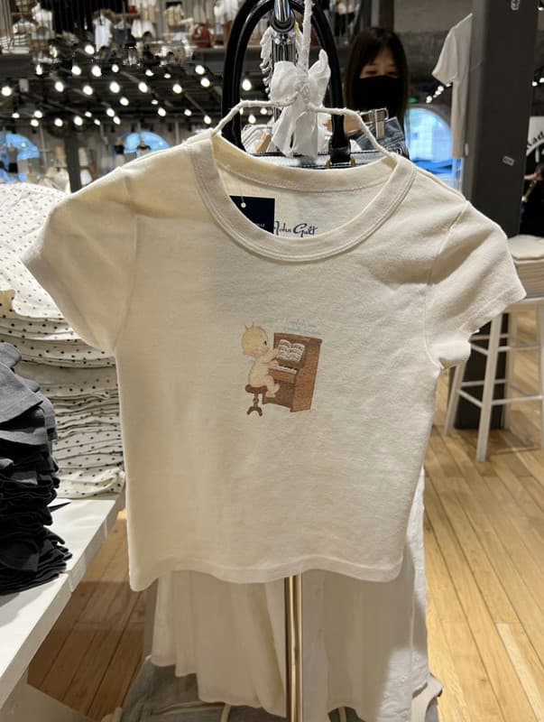 Brandy girl American little angel playing piano printed top bm high waist cotton short sleeve t-shirt for women ins