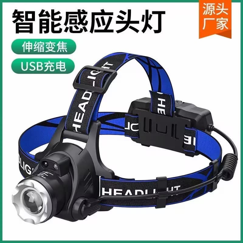 Cross-border Outdoor Night Fishing Tool High-Power Zoom Headlamp USB Rechargeable Long-Lasting Head-Mounted
