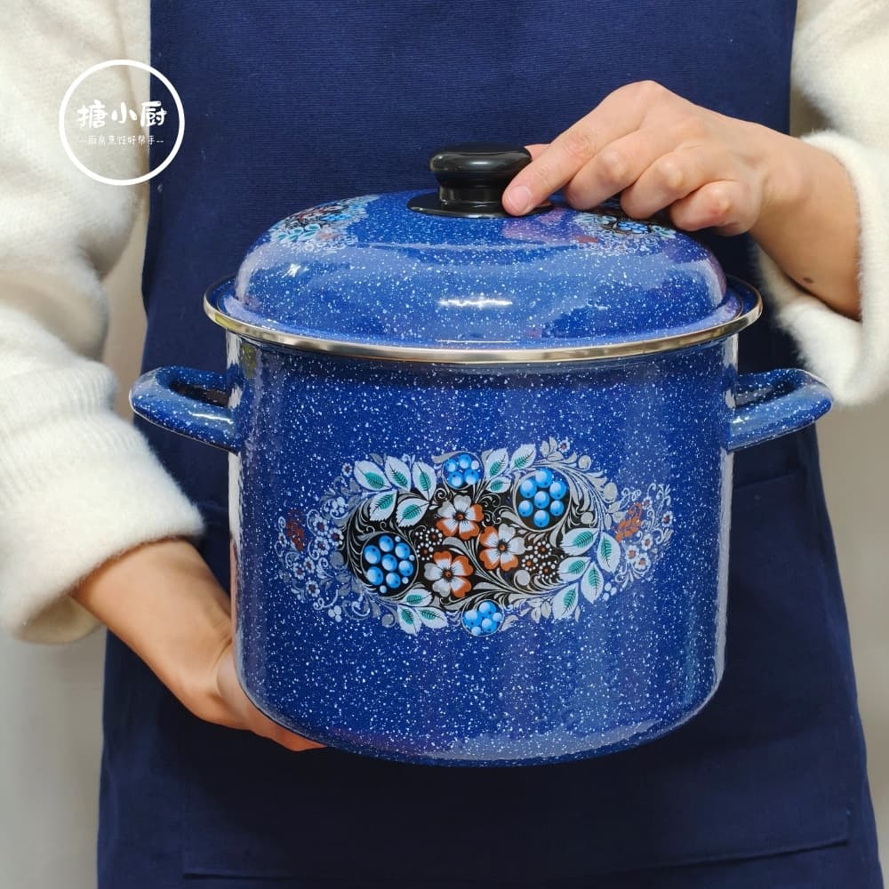 Tangxiaochu Enamel Cast Iron Soup Pot, Stew Pot with Straight Sides, Double Handles, Large Capacity Home Use Covered Flat Bottom Pan