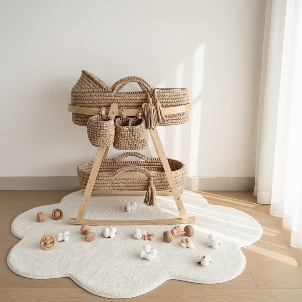 Cross-border handmade crochet Moses cradle portable frame cotton rope woven crib cloth strip woven newborn portable basket