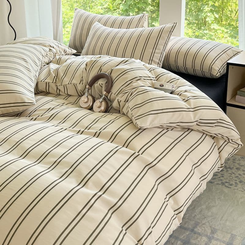 Class A Extra Soft Four-Piece Maternity and Baby Bedding Set, Simple INS Style, Plaid Washed Cotton, Student Dormitory Three-Piece Fitted Sheet Set