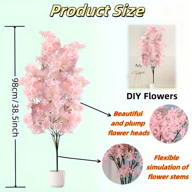 Cross-Border Bestseller Amazon Artificial Cherry Blossom Tree Fake Plant Indoor Living Room Floor Decoration Large Green Potted Plant