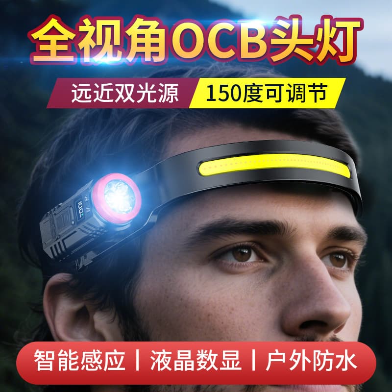 Cross-border new silicone dual-head adjustable COB headlight rechargeable night running and riding camping induction headlight