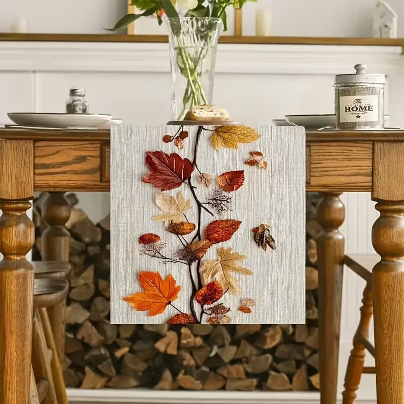 European Landscape Autumn Leaves Table Runner, Holiday Party Kitchen Fireplace Dining Room Decor, Farmhouse Home