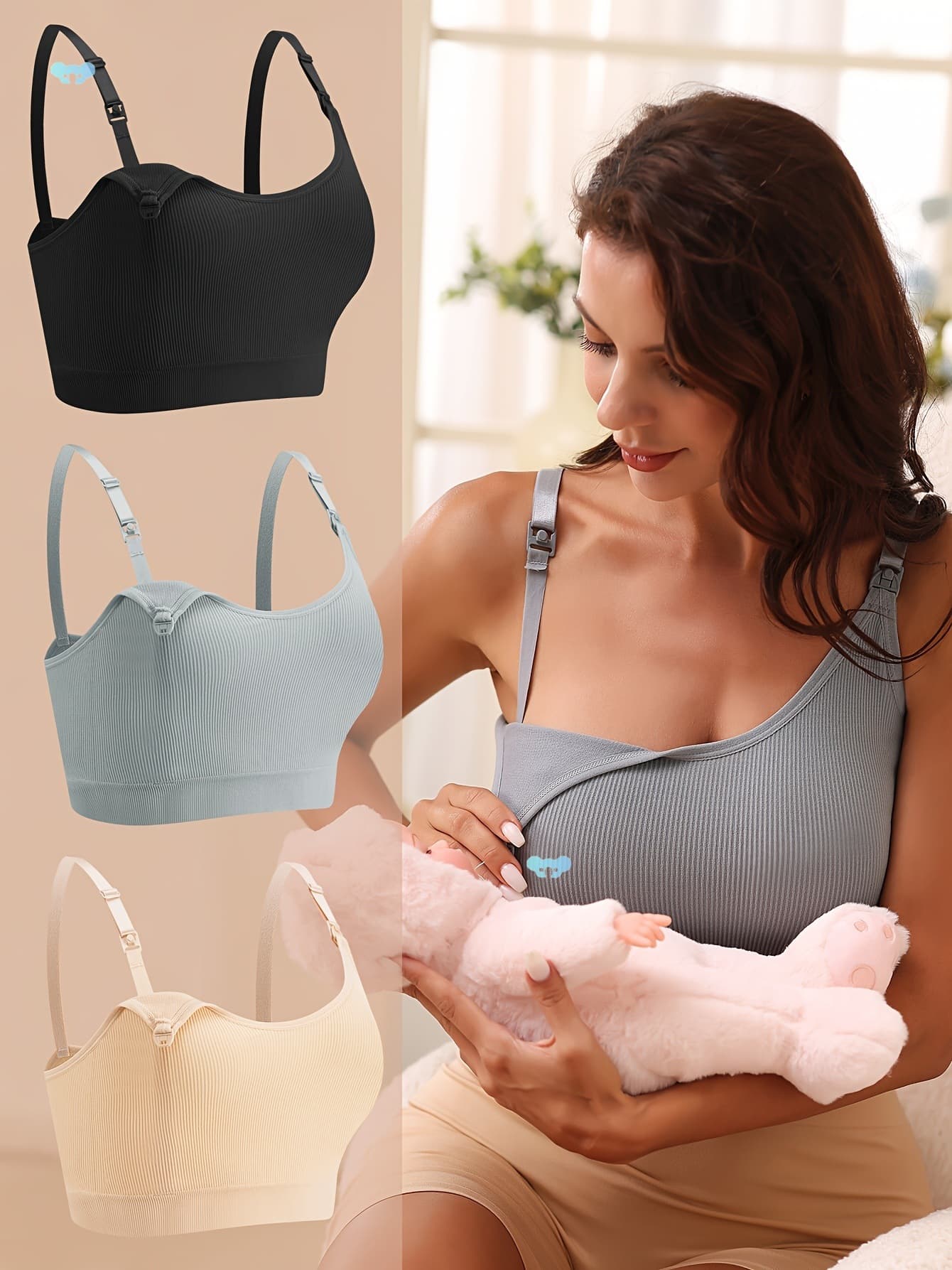3-Pack Wireless Nursing Bras for Breastfeeding