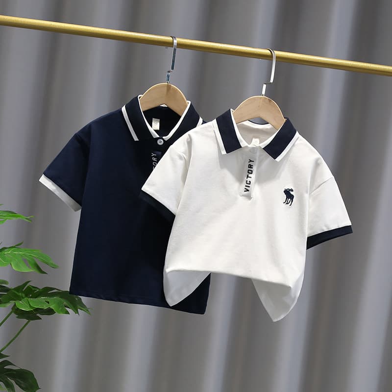 T073-Embroidered Deer POLO-Single Top-Fashion Summer Summer Outfit Children's Kids Wear Handsome Cool Stylish Apparel