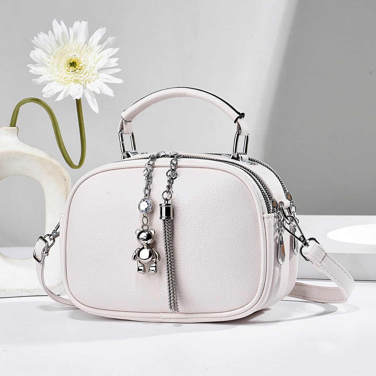 Simple Small Bag Premium Bear Pendant Versatile Handbag Lightweight Shoulder Bag Cross-Border Women's Bags