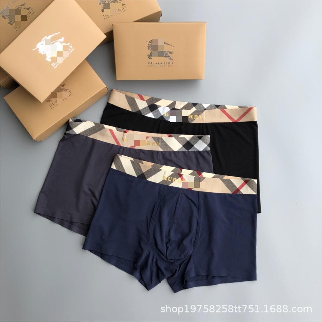 Men's Boxer Briefs, B-Grid Letter Pattern, Seamless Modal Cotton, Breathable, Gift Box Set