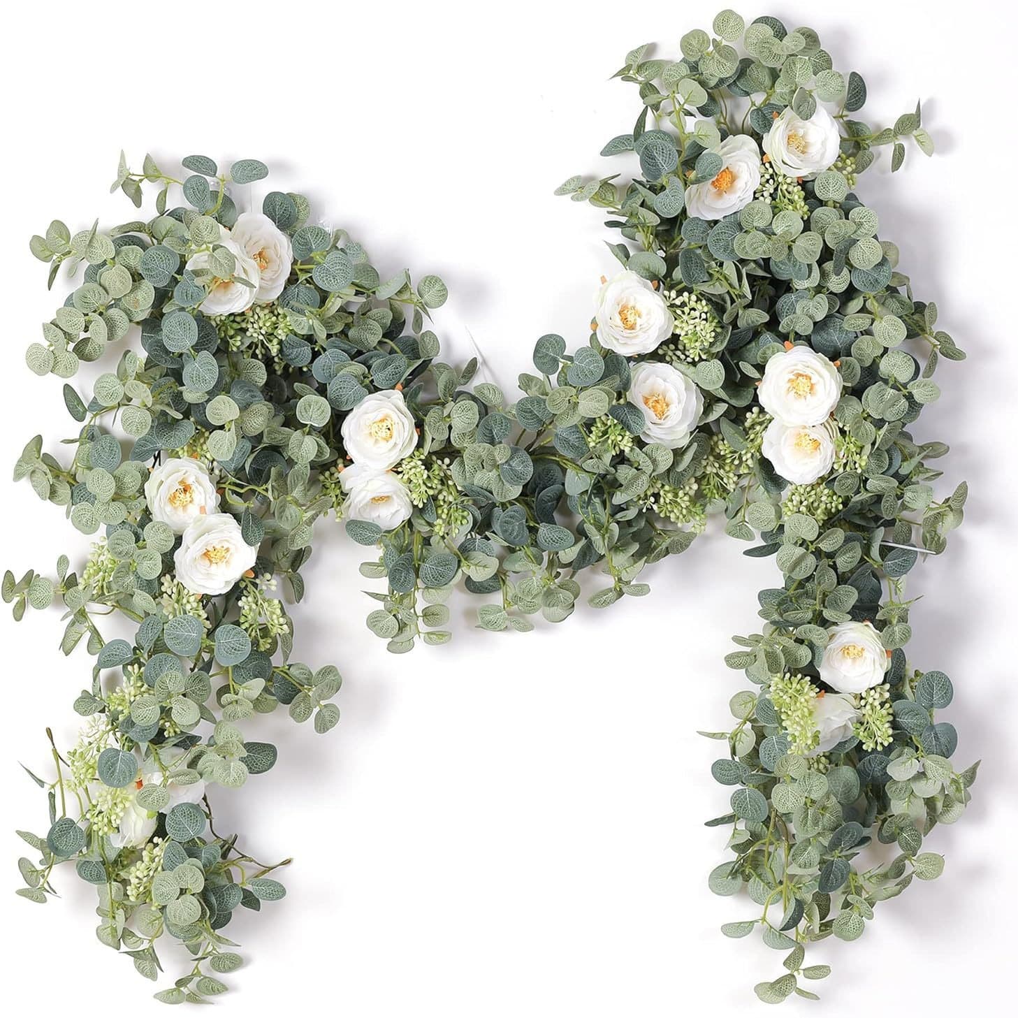 Artificial eucalyptus Garland plus artificial silk cloth rose vine green decorative long Vine wedding arch table wall background