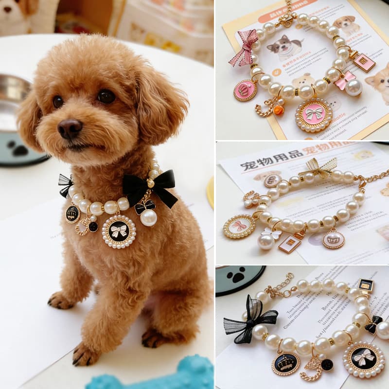 Cat Collar Princess Style Imitation Pearl Heart Rhinestone Necklace for Ragdoll Cat Photo Accessory Decoration Pet Collar