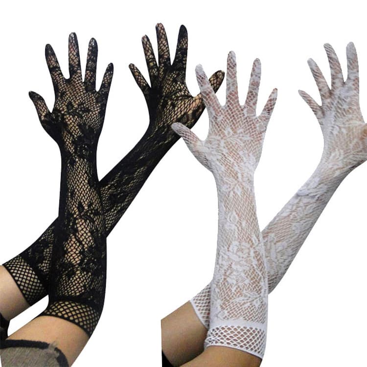 Lingerie Accessories Transparent Lace Hollow High Elasticity Gloves Lace Mesh Uniform Gloves Long