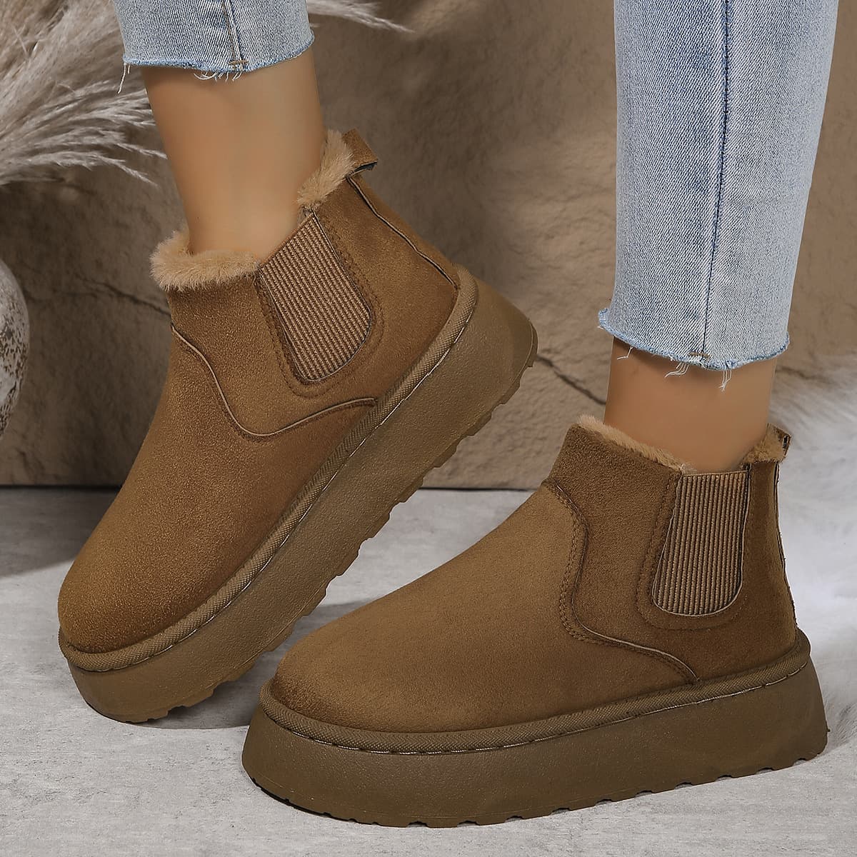 Snow boots for women winter warm large size cotton shoes for women 2026 winter new solid color elastic band flat bottom short cotton boots