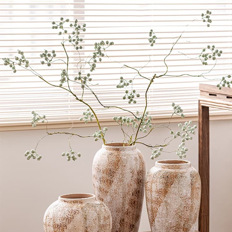 Vase Decoration for Living Room, Ceramic-Like Wabi-Sabi Style Pottery Vase for Dried Flowers, Coarse Pottery, Large Vintage Floor Vase