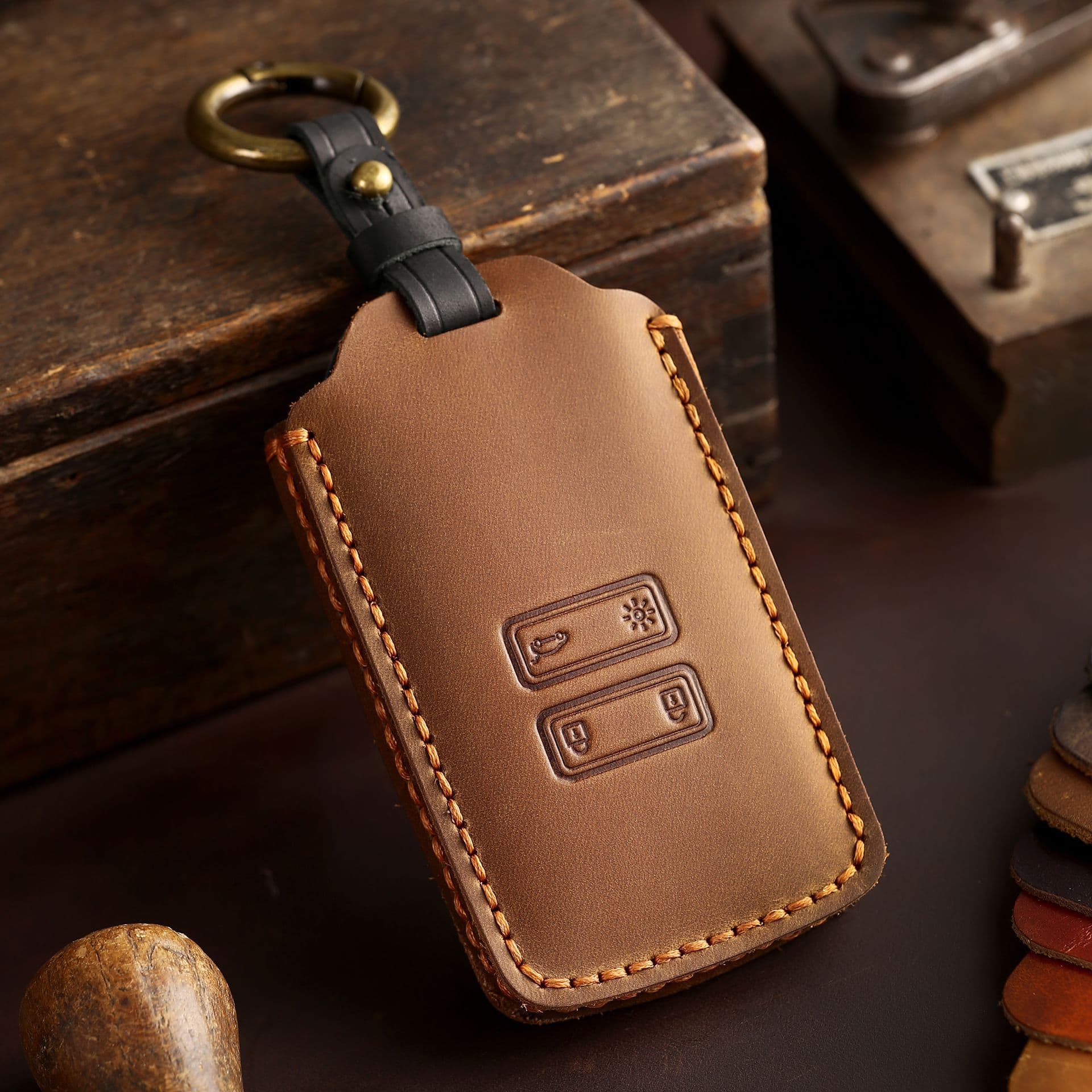 2022 Renault Car Key Cover Protection Shell for Dongfeng Renault Koleos Kolee 2022 Model Vintage Style Leather Car Accessories
