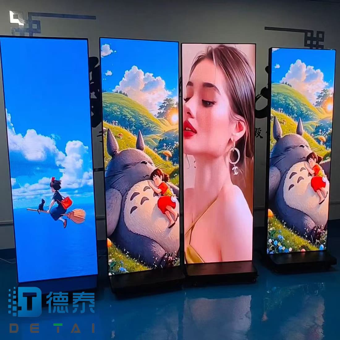 Cross-border LED Foldable Advertising Machine Mobile Floor Mirror Screen Display Poster Screen GOB Process Large Screen Foldable