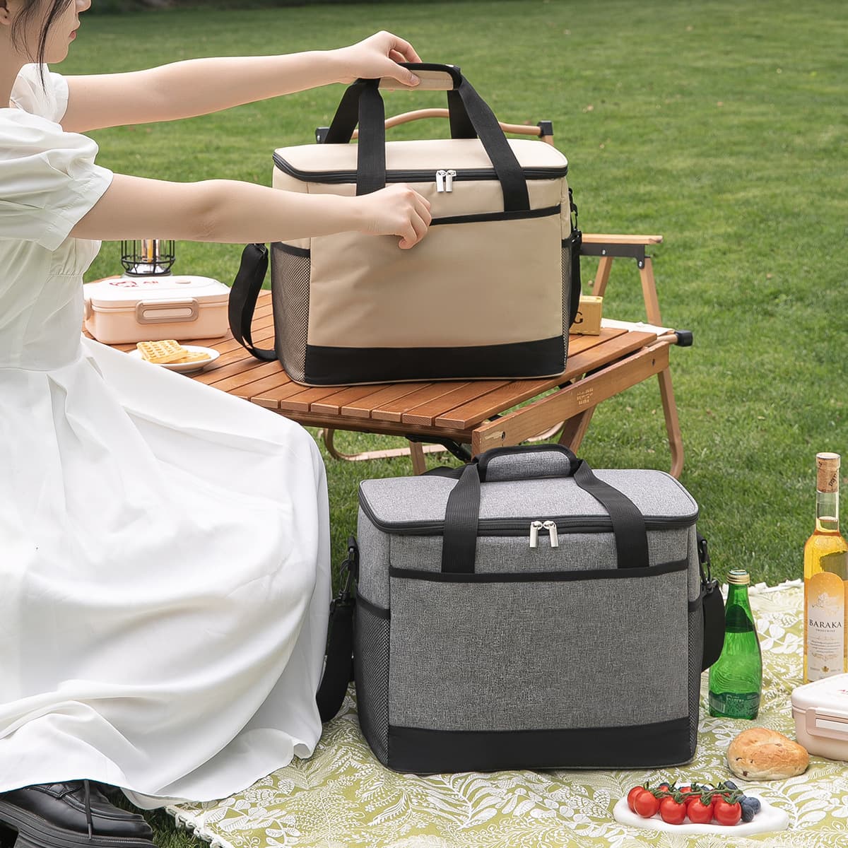Cross-border Outdoor Picnic Bag Crossbody Lunch Bag Handheld Insulated Bag Camping Fresh-keeping Cold Bag Large Capacity Cooler Bag