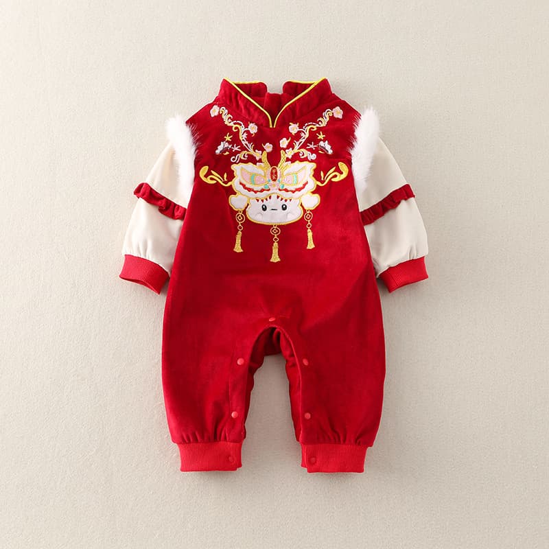 Cute Baby Girl Romper Spring Autumn Full Moon One Hundred Days One Year Old Ceremony Clothes Polyester Fiber Long Sleeve Hoodless