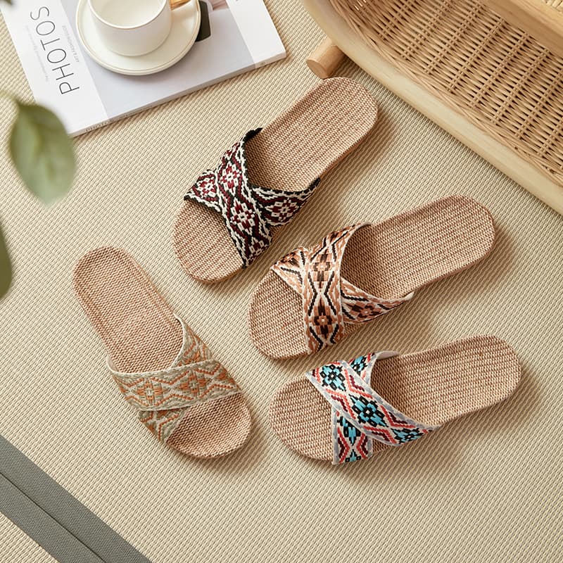 Couple Style Linen Slippers for Men and Women, Anti-Odor, Anti-Slip, Home, Four-Season Universal Wooden Floor Sweat-Absorbent and Odorless Indoor Slippers