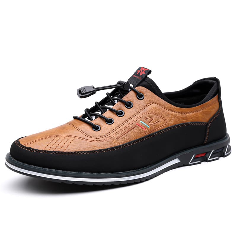 KLKYKO Men's Large Size Leather Shoes, 2025 New Style Casual Shoes with Elastic Band, Slip-On Loafers, Size 48-50