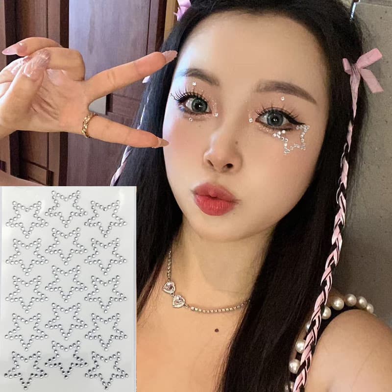 Music Festival Rhinestone Makeup Stickers Eye Glitter Star Heart Chain Rabbit Glue Face Decals for Stage Performance