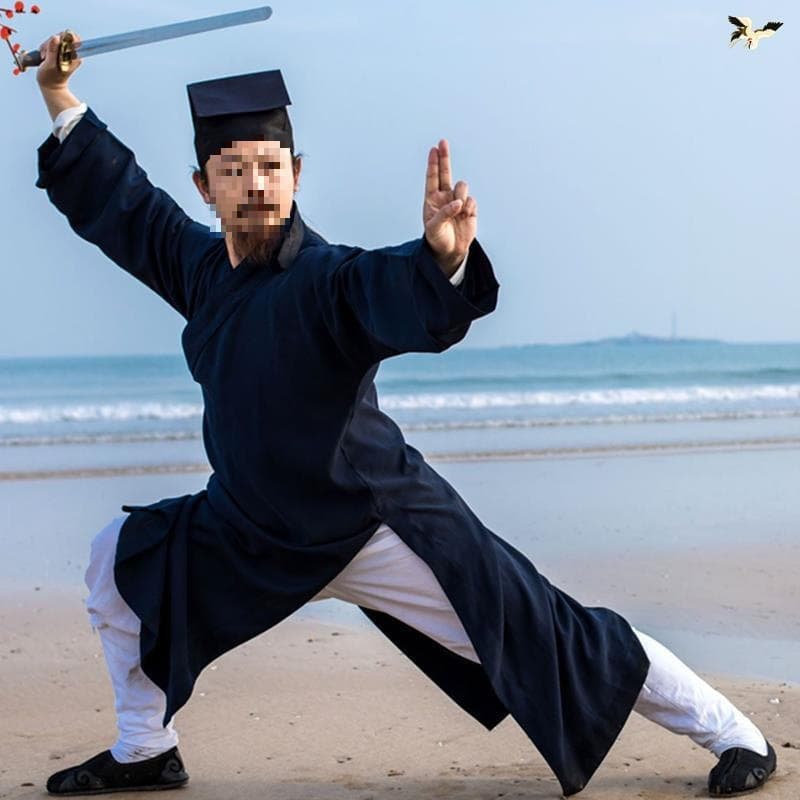 Taoist robe set, Taoist supplies, Taoist robe with slanted front, Three Pure Ones collar, long gown, Tai Chi practice clothes