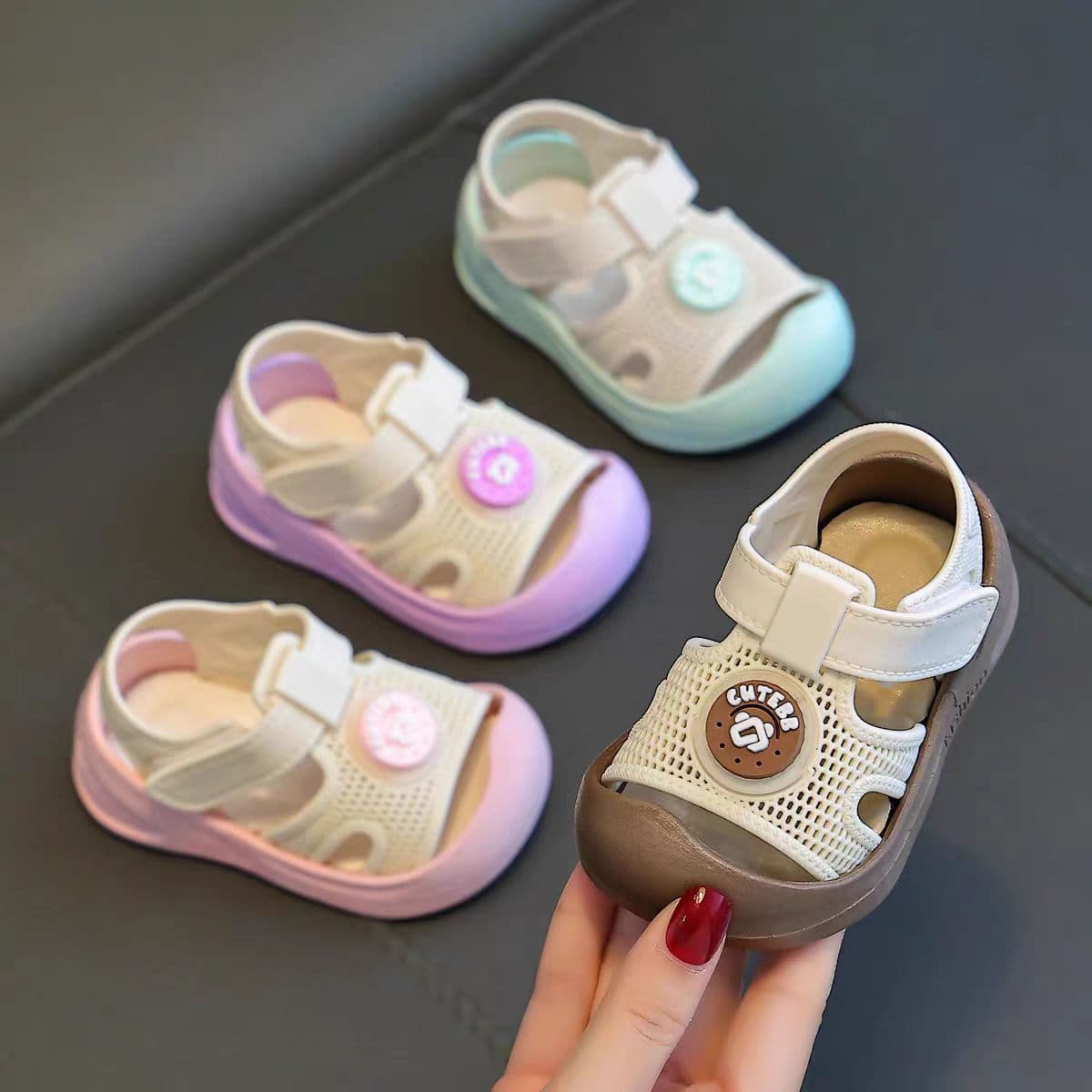 2025 Baby Toddler Walking Shoes, Cute Toe Protection, Anti-Collision, Non-Slip, Fashionable Soft Sole, Outdoor Velcro Sandals for Kids