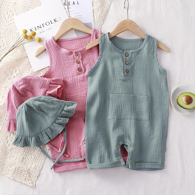 2023 New Summer Thin Double-Layer Gauze Baby Romper Infant Summer Crawling Suit Sleeveless Vest Bodysuit