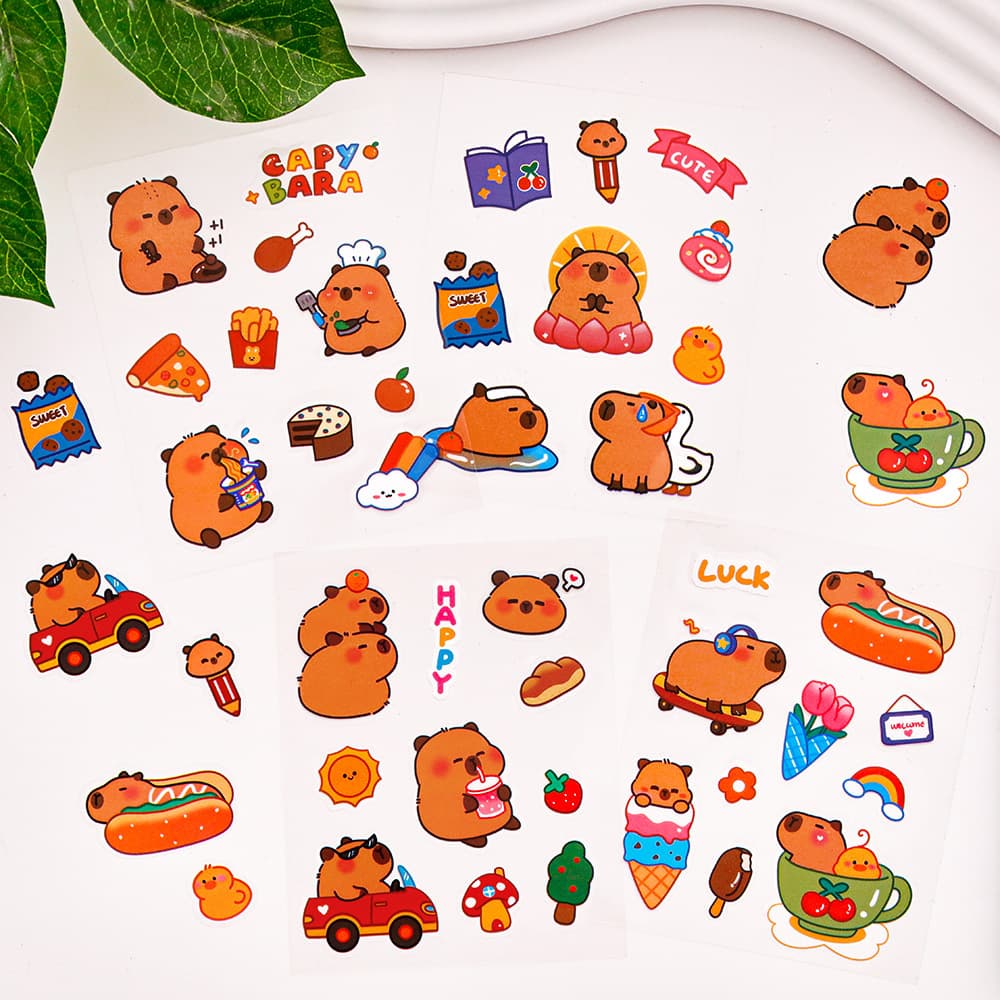 PET Capybara Stickers Cute Scrapbook Decals for Students Cartoon Water Pig DIY Phone Case Stickers