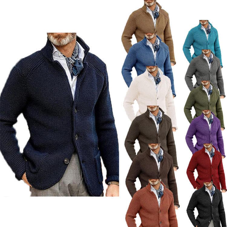 New Solid Knit Sweater, Simple Casual Long Sleeve Stand Collar Slim Fit Coat Men's Export Sweater Stand Collar Sweater Men