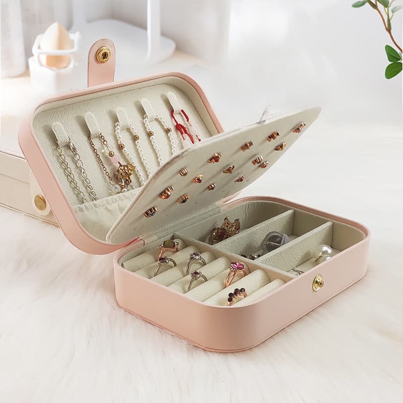 Portable Anti-Oxidation Jewelry Storage Box Necklace Earring Ring PU Jewelry Box Women's Home Use Accessory Box Cross-Border Direct