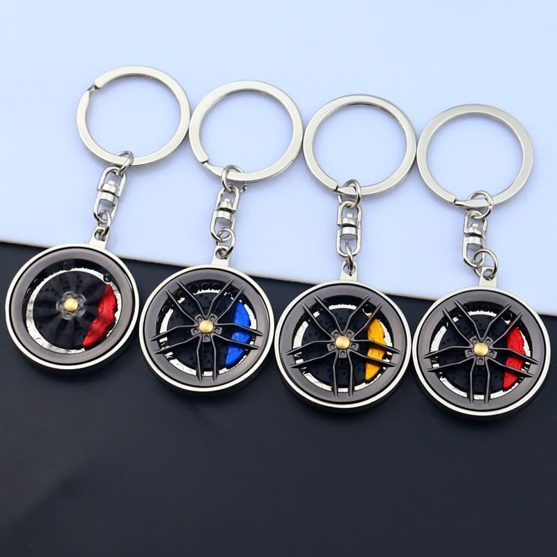 Cross-border Hot Selling Car Wheel Hub Keychain, Rotatable Metal Keychain, Creative Car Show Gift Keychain