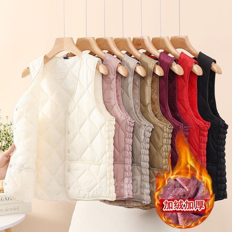 Down Cotton Vest Women Korean Version Fashion Autumn/Winter Fitted Waistcoat Fleece-lined Vest 2025 Autumn/Winter New Style Outer Wear Slimming