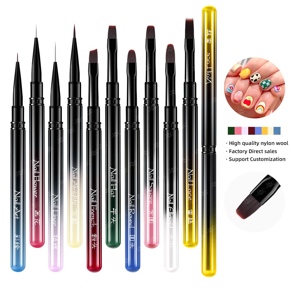 Cross-border new nail art brush set square and round pen painted pull-line pen gradient sweep pen French oblique head phototherapy pen
