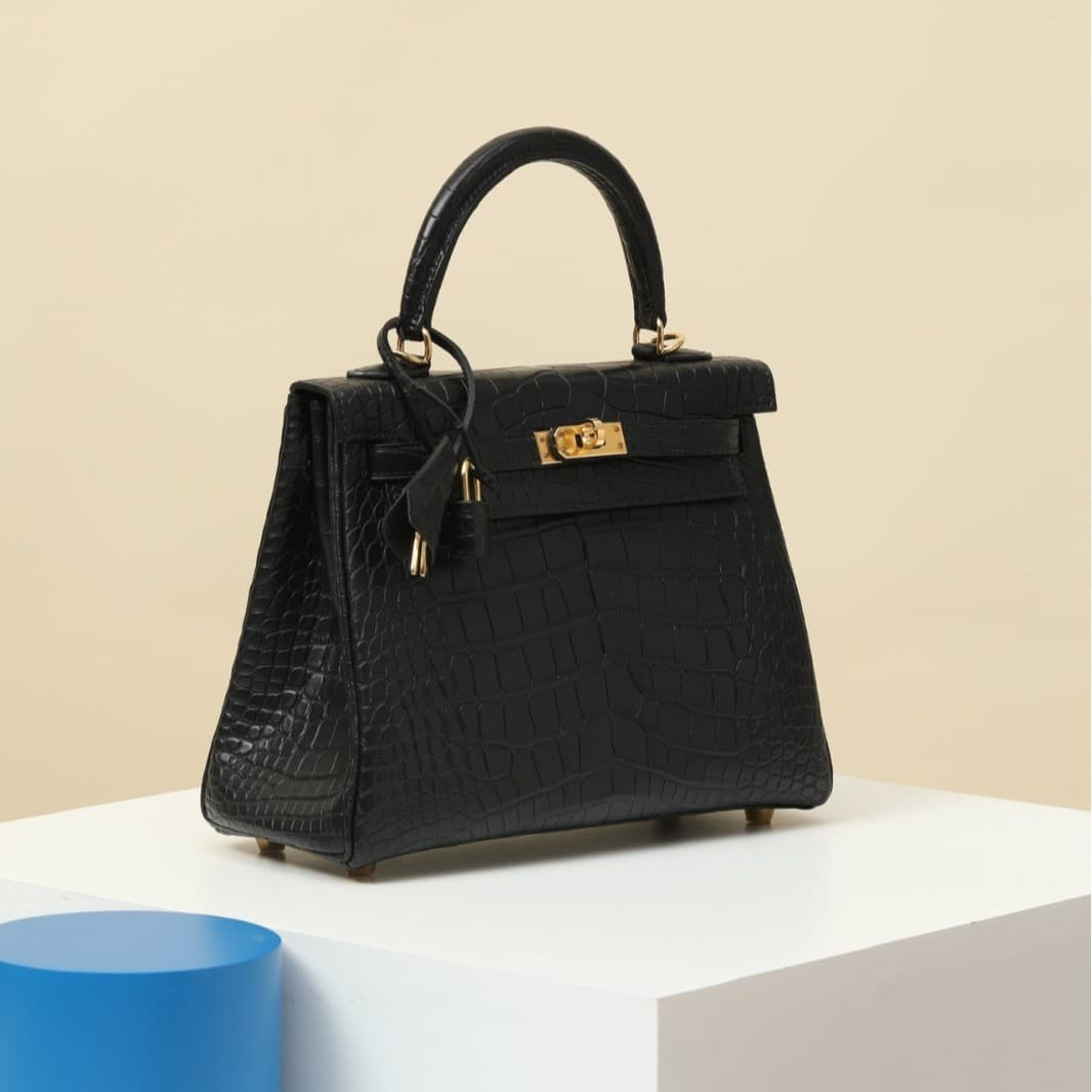 Purely hand-sewn Kelly bag original matte American crocodile leather black gold buckle handbag women's shoulder bag