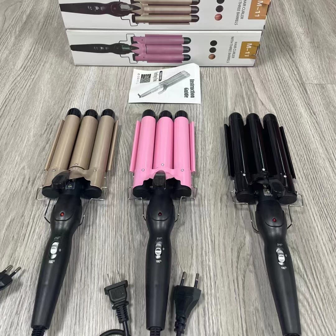 Manufacturer curling iron three-tube hair curling iron three-rod water ripple hair salon large wave electric curling iron splint cross-border short hair