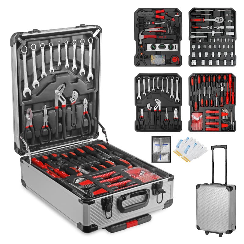 499pc Trolley Box Household Trolley Tool Set Aluminum Box Ratchet Open Wrench Pliers Hardware Combination Tool