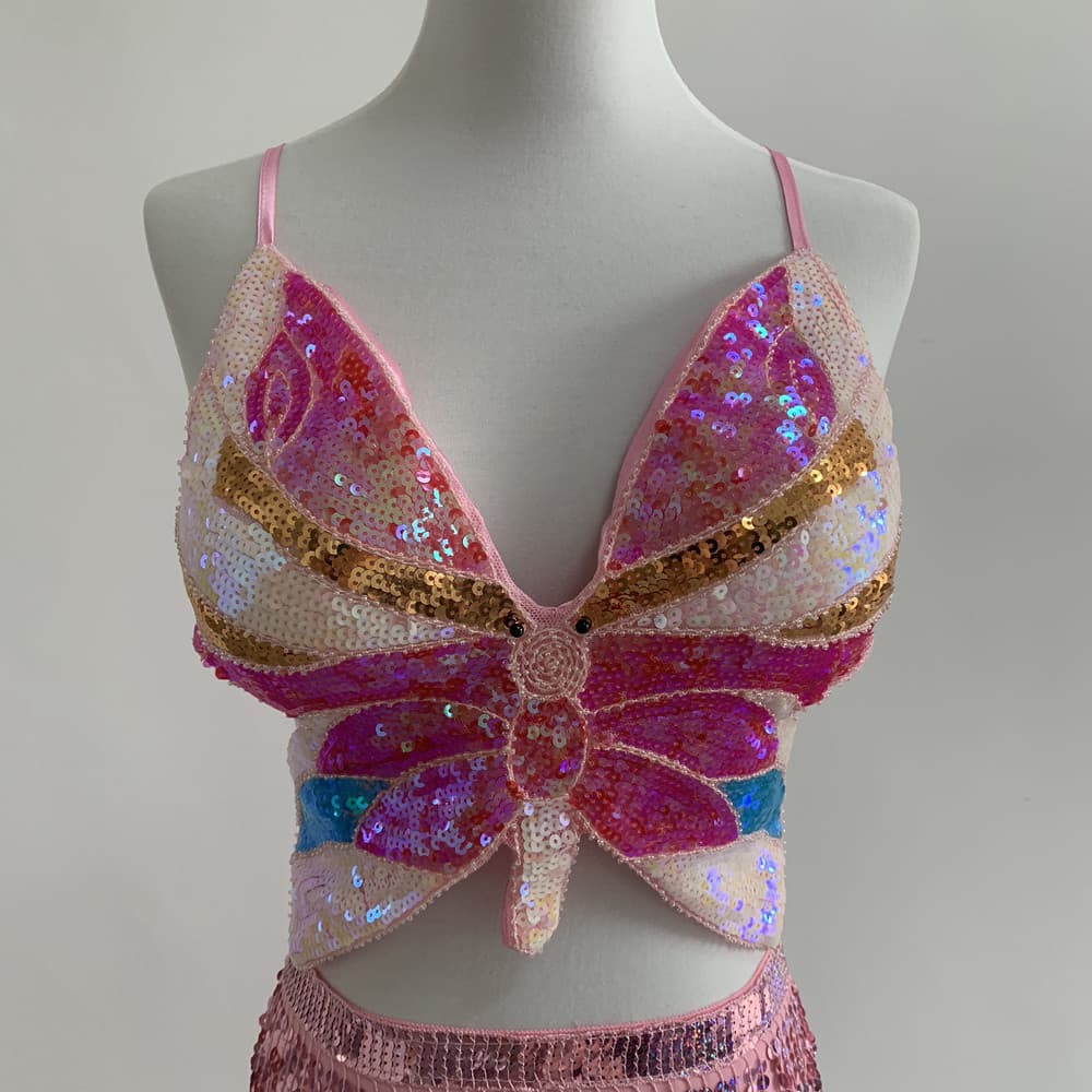 French Light Luxury Heavy Work High-Quality Sequin Tie Halter Backless Fashion Elegant Slim-Fit Built-in Bra Top