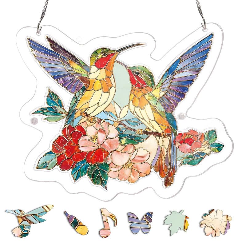 Cross-border Acrylic Puzzle Light Catcher 83 Pieces Home Window Hanging Decoration and Garden Decor Stained Glass Pendant