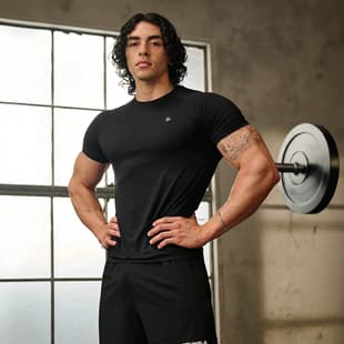 YOUNGLI Men's Quick-Dry Fitness Short Sleeve Raglan Tight Elastic Sports T-Shirt for Gym Training Breathable Running