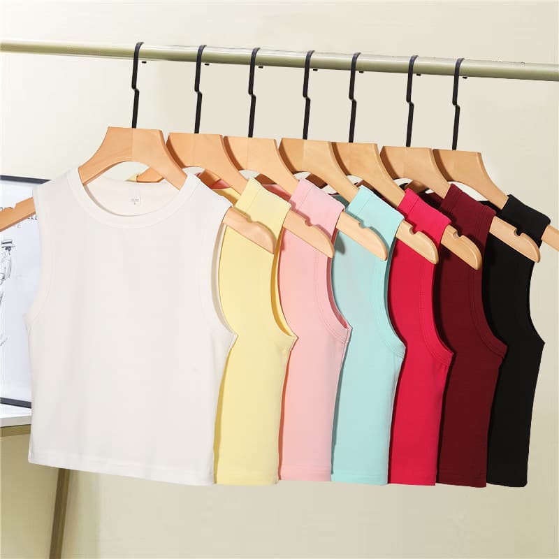 Women's Short Sleeveless Fitted Crop Top, Wide Strap Ribbed Cotton Vest, New Style Tank Top
