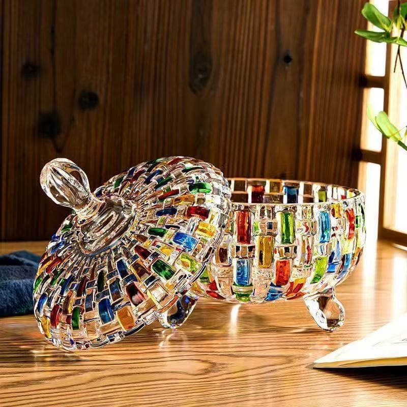 Hand-painted Crystal Glass Candy Jar with Colorful Drift Bottle Design, Trendy Multicolored Bar and Industrial Style