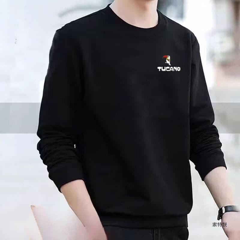 Woodpecker Cotton Hoodie for Men, 2025 New Autumn/Winter Fleece-Lined Men's Long-Sleeve T-Shirt, Round Neck Base Layer Top