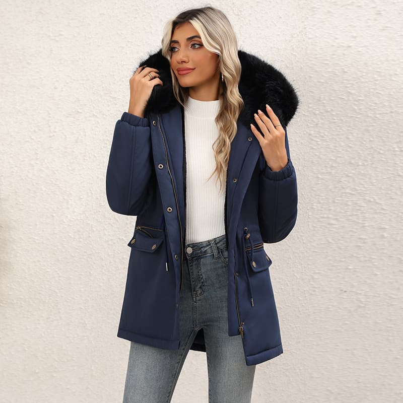 European and American cross-border 2025 new style parka women fleece-lined thickened cotton women mid-length coat hooded loose cotton coat