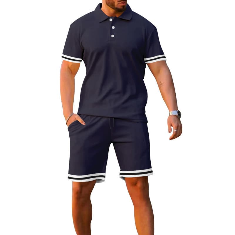 European Size Export Cross-Border European and American Summer Men's Short Sleeve Set Polo Shirt Short Sleeve Shorts Sport Casual Two-Piece Set